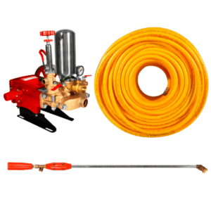 KIT FUMIGACION USO AGRICOLA - BOMBA PISTON REC. CERAMICO LIBRE MANTENIMIENTO 116 L/MIN RET.MANUAL + MANGUERA 13MM X 100M 3 CAPAS + LANZA CURVA 90CM